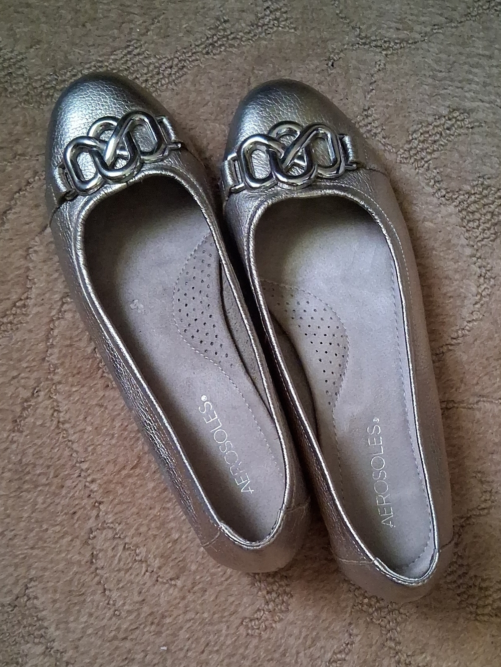 Metallic Ballet Flats with Chain Accent